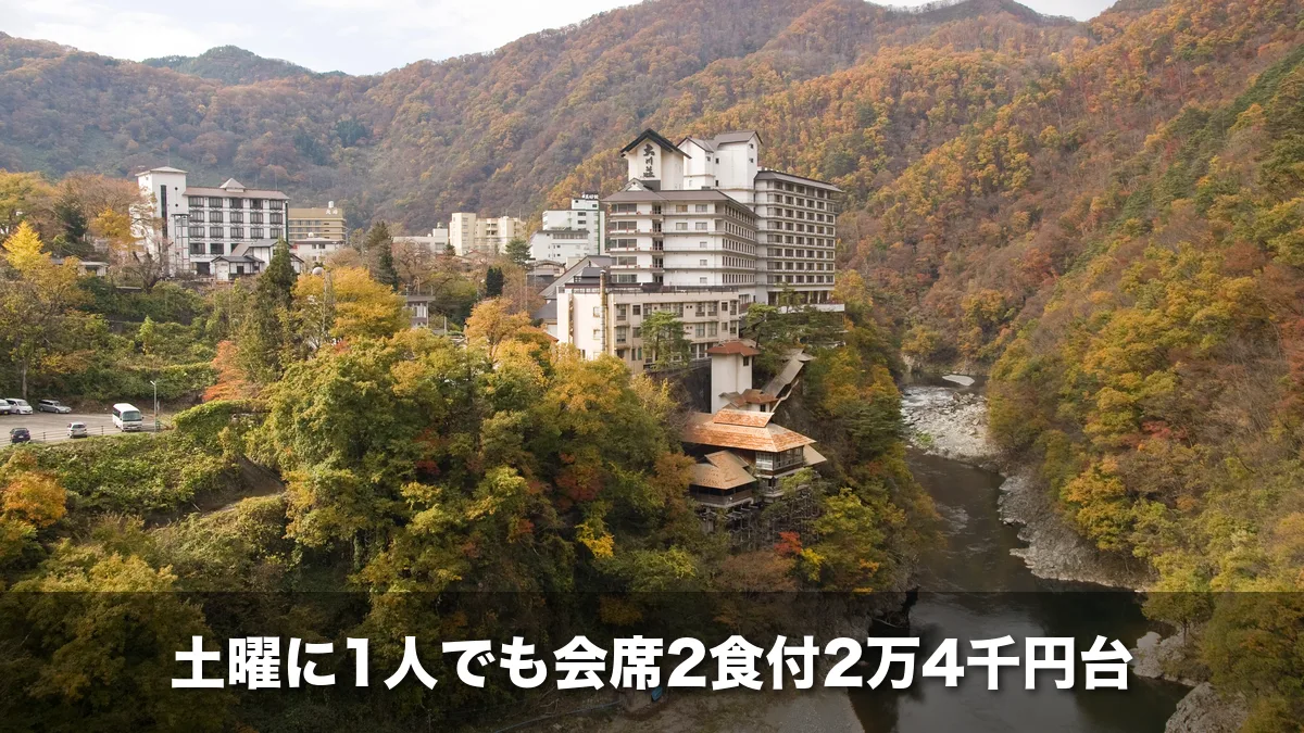 紅葉の渓谷沿いに旅館が並ぶ芦ノ牧温泉