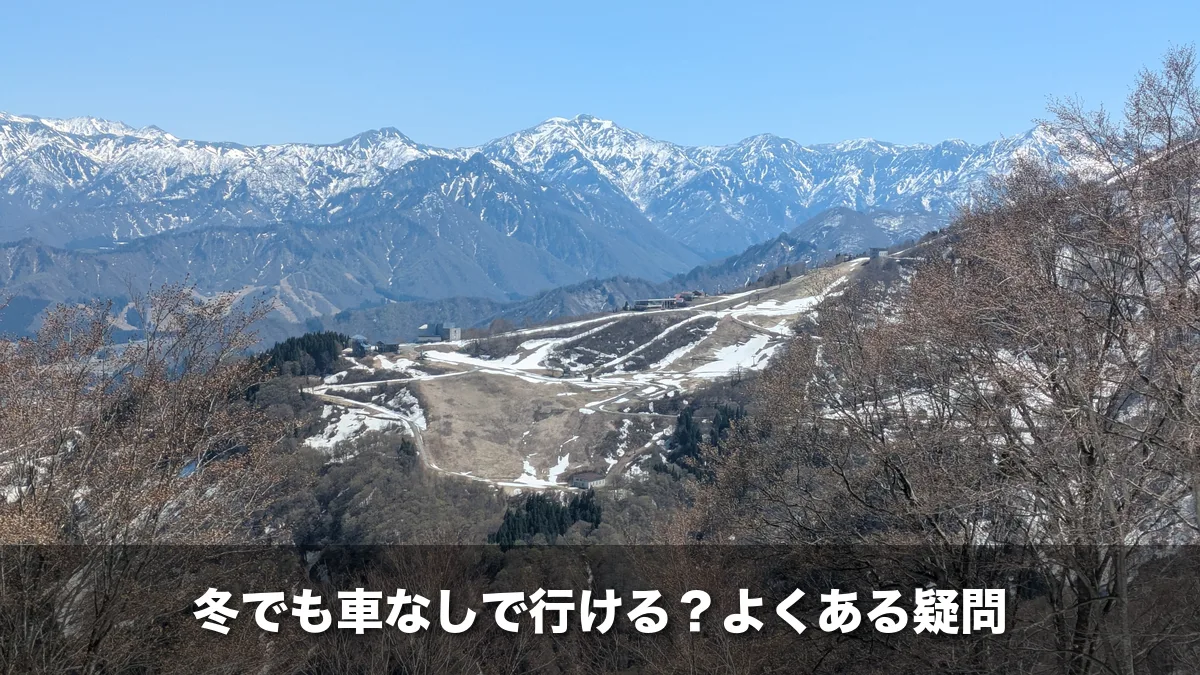 ガーラ湯沢から見た雪の残る山並みとゲレンデ
