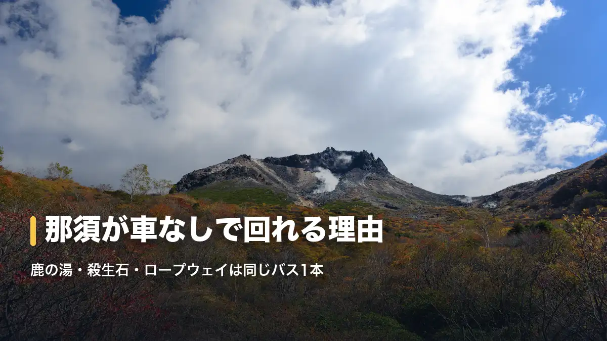 紅葉に染まる那須岳・茶臼岳の山肌と噴煙