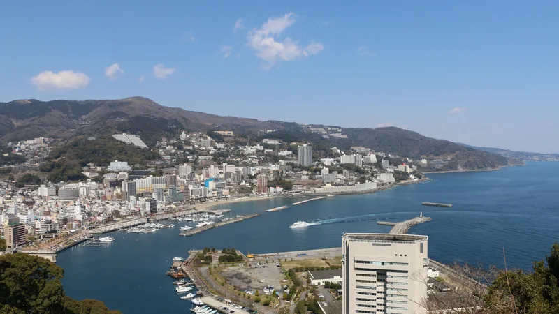 熱海市街地と港を高台から望む風景