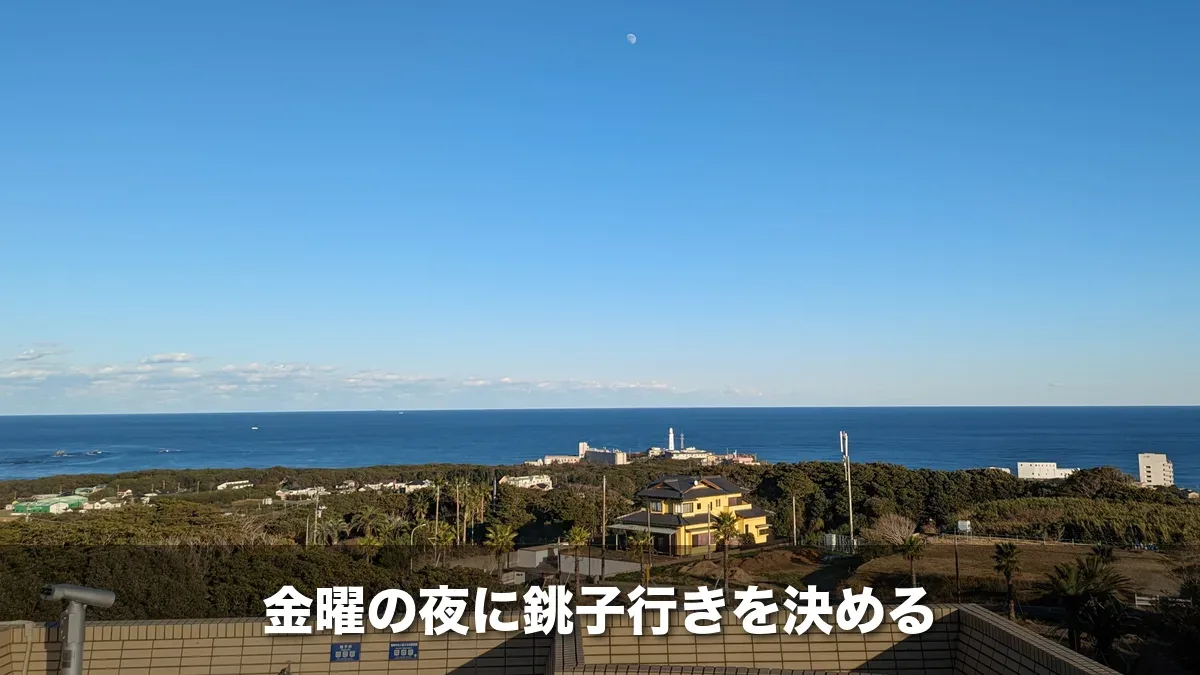 展望館から見た太平洋と遠くの犬吠埼灯台