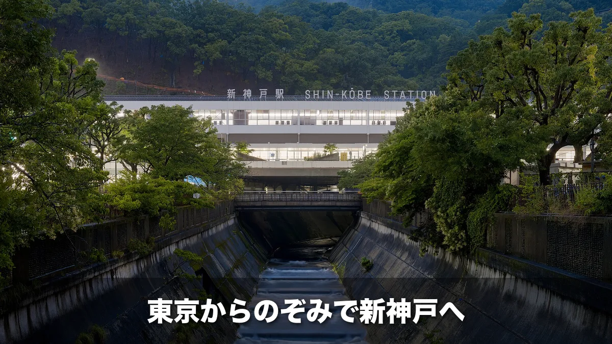 生田川越しに見た夜の新神戸駅