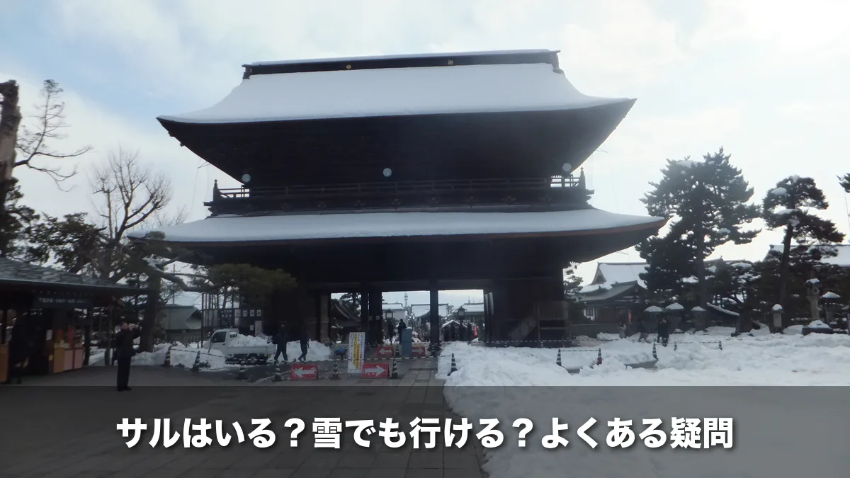 雪が積もった冬の善光寺山門