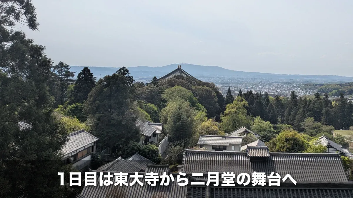 二月堂から見た大仏殿の屋根と奈良の町