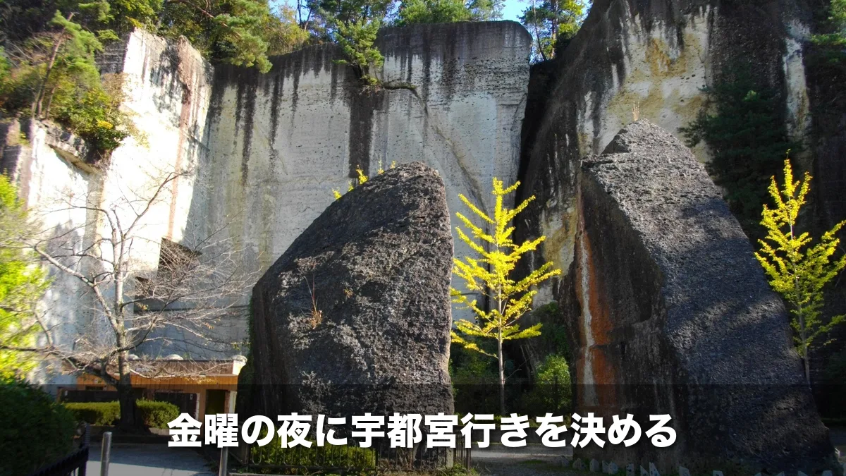 大谷公園の大谷石の岩山と紅葉