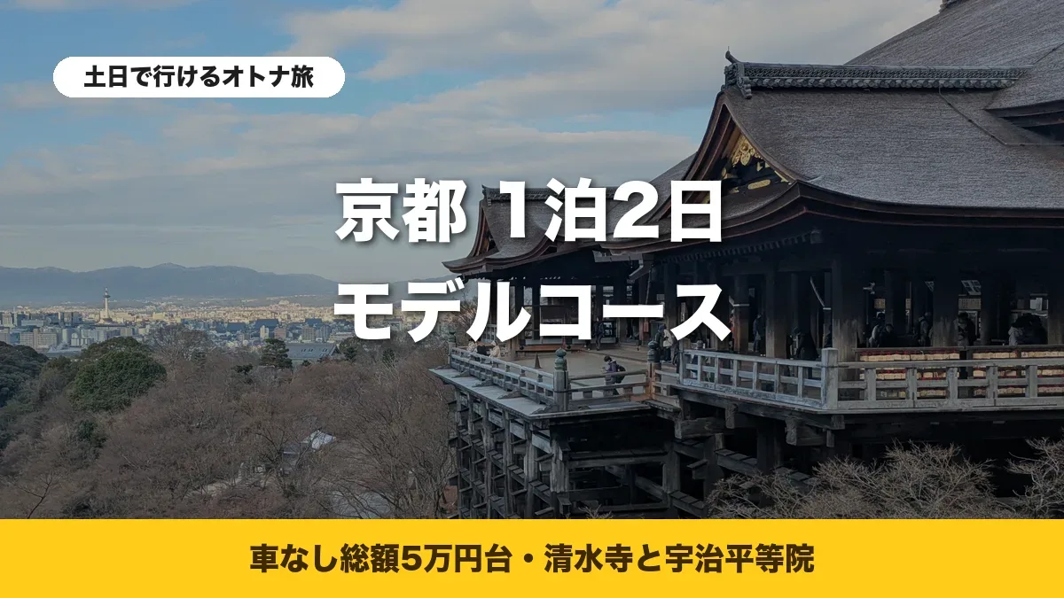 京都・清水寺の舞台と冬の市街（左奥に京都タワー）