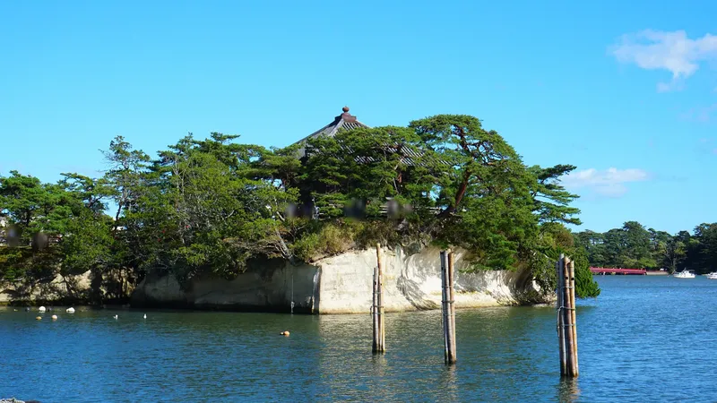 松島湾に浮かぶ五大堂と奥の福浦橋